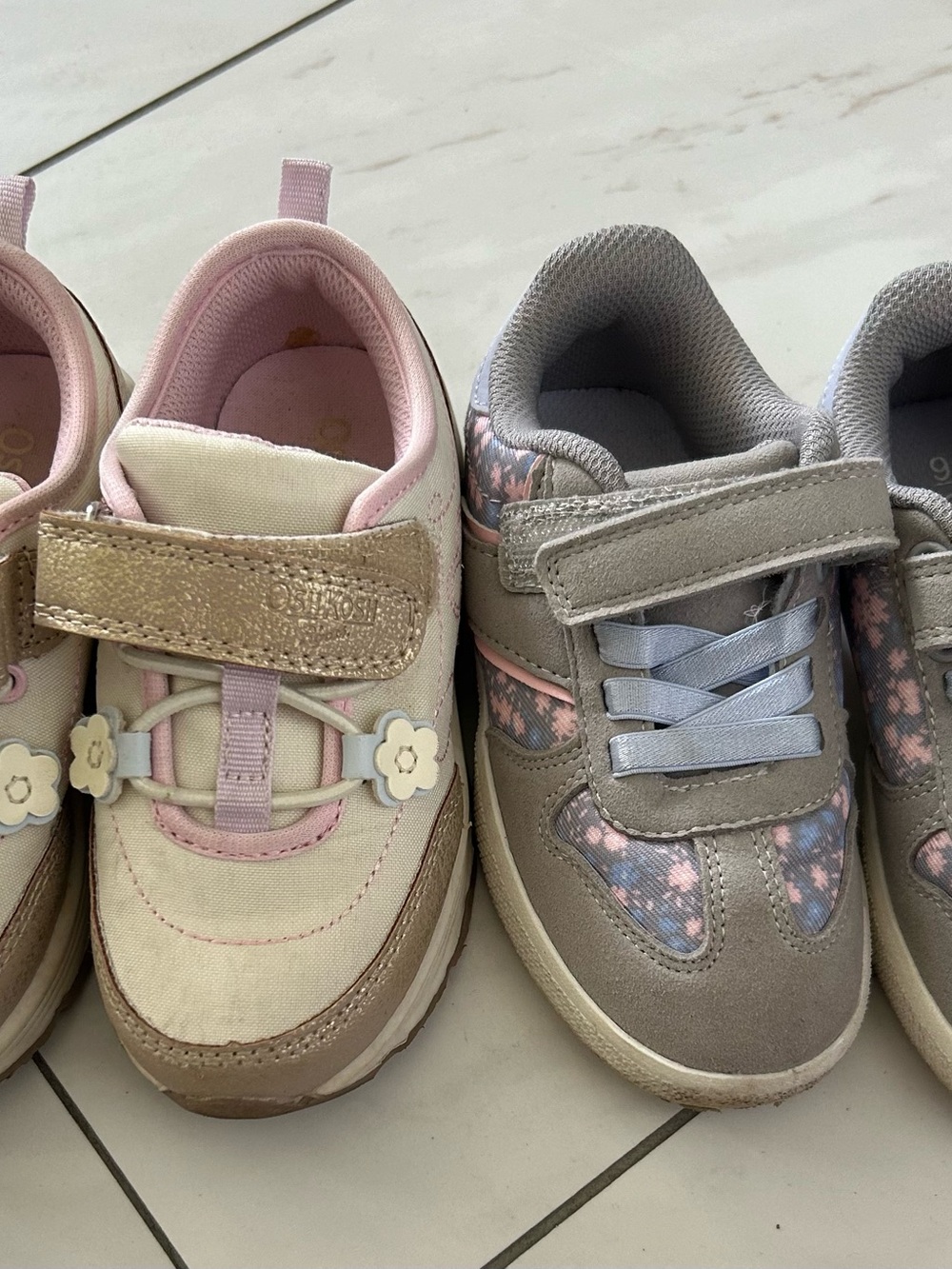 Girls' Pink and Gray Velcro Athletic Sneakers
